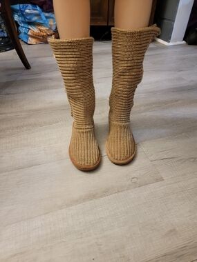 BearPaw Women's Knit Slouch Tall Boots in Tan